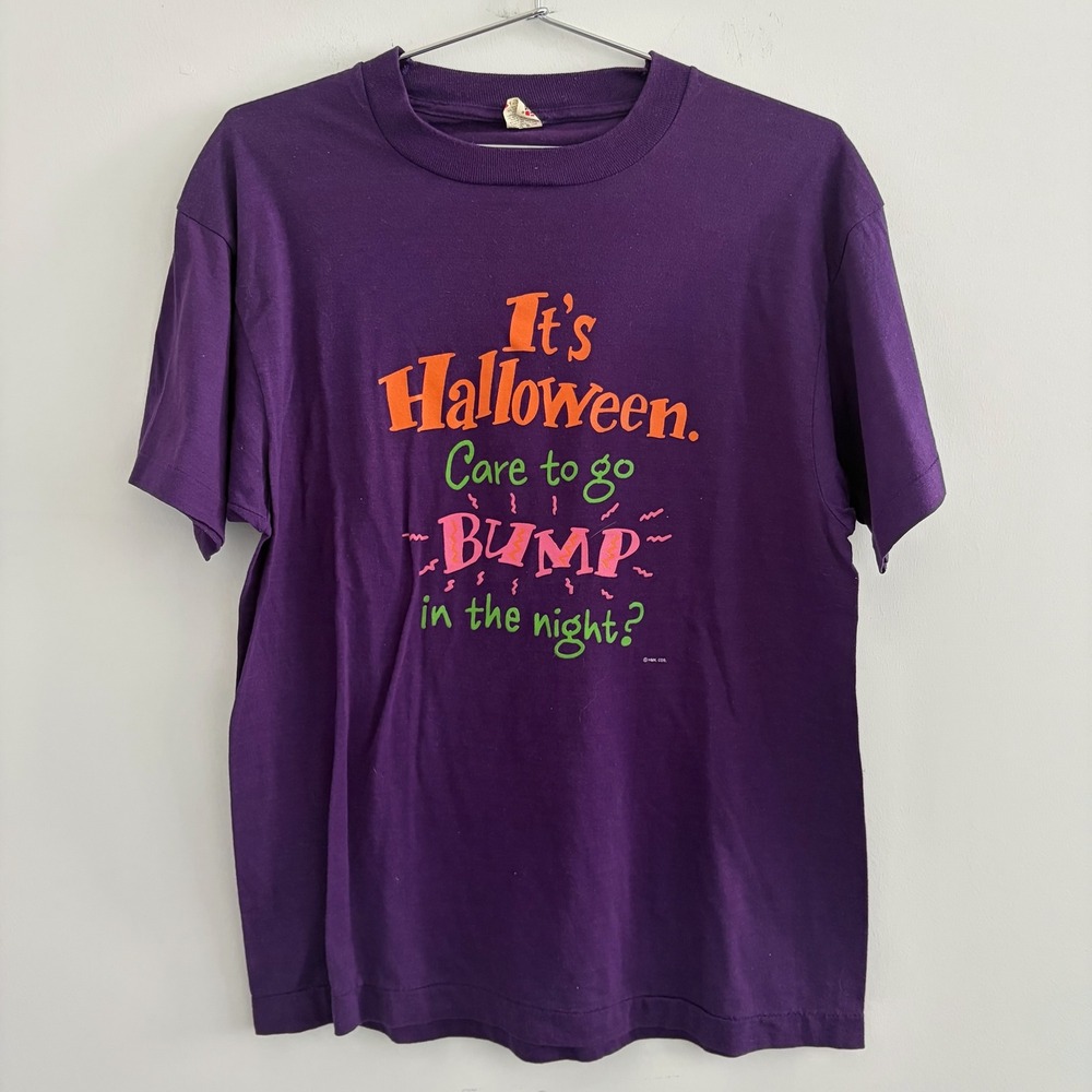 Vintage Screen Stars Halloween Bump In The Night Purple Graphic T-Shirt Mens XL